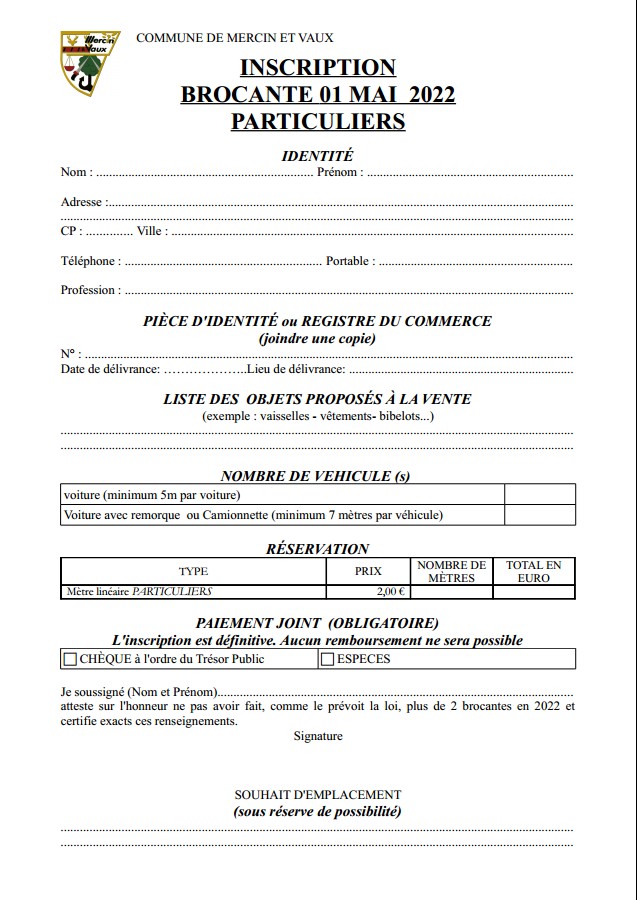 brocante inscription 2022