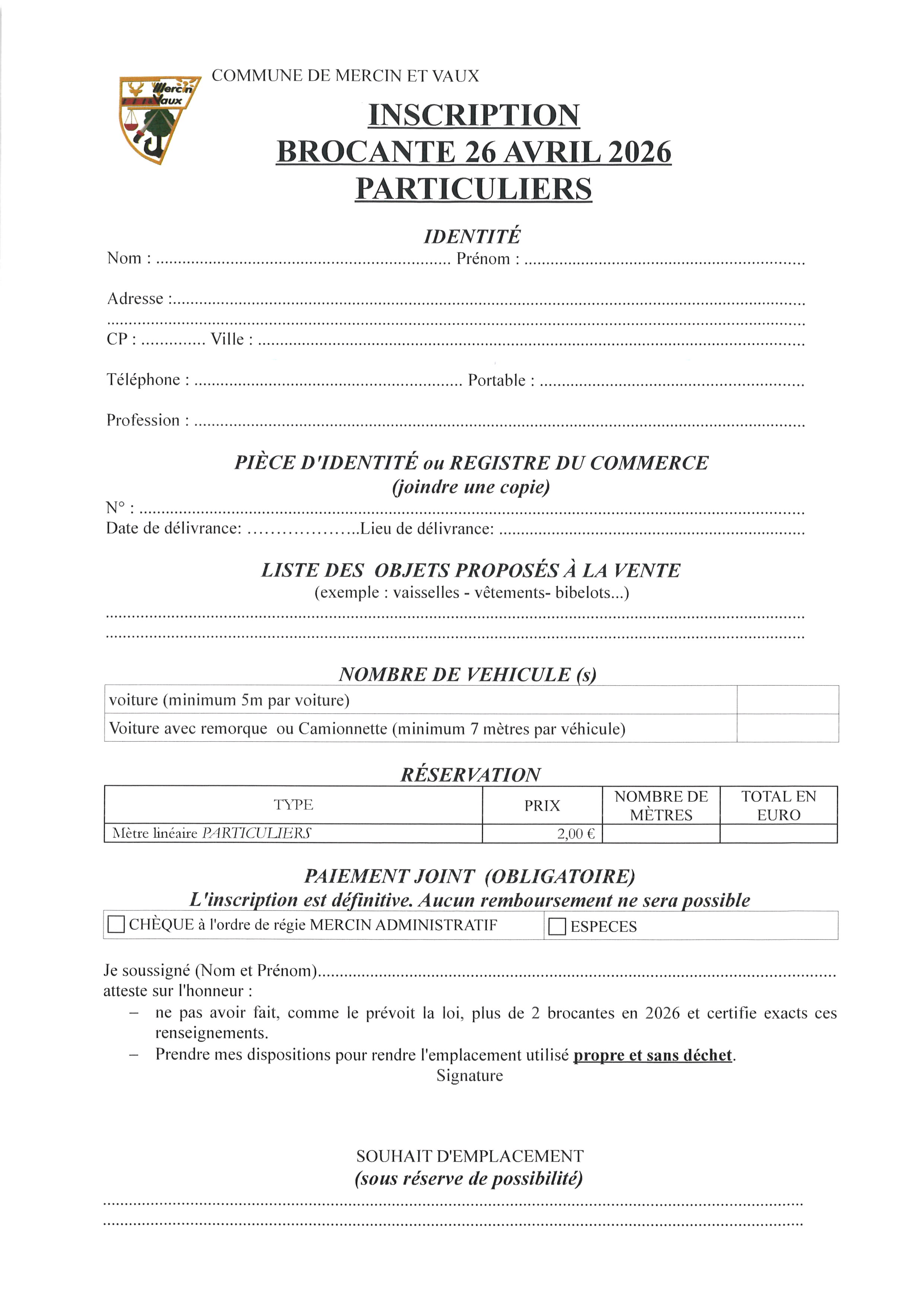 brocante inscription